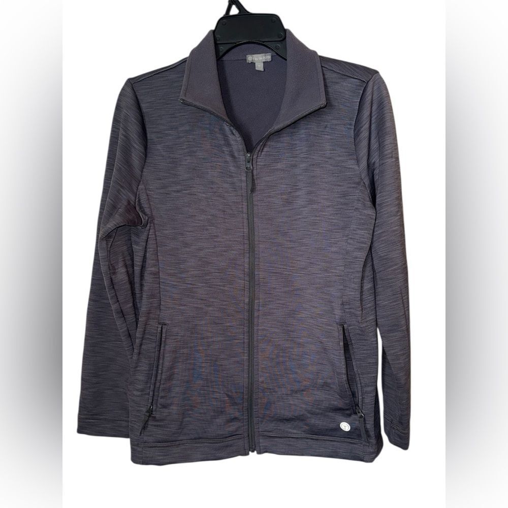 T by Talbots Heather Gray Charcoal Full Zip Fleece Activewear Jacket Size M